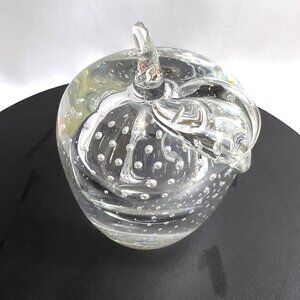 Hand-Blown Glass Apple Vintage Paperweight Pink Spiral Ribbon Design Studio Art